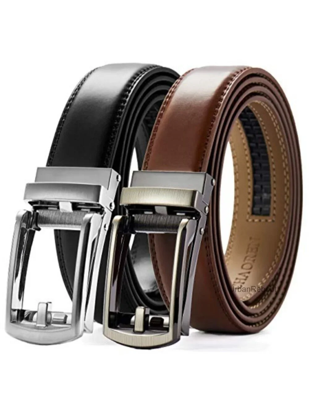 Men's Genuine Leather Ratchet Dress Belt 2 Pack - Adjustable